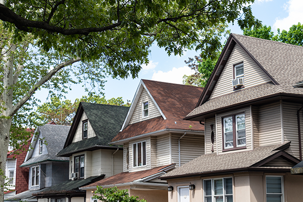 Many houses in an urban setting